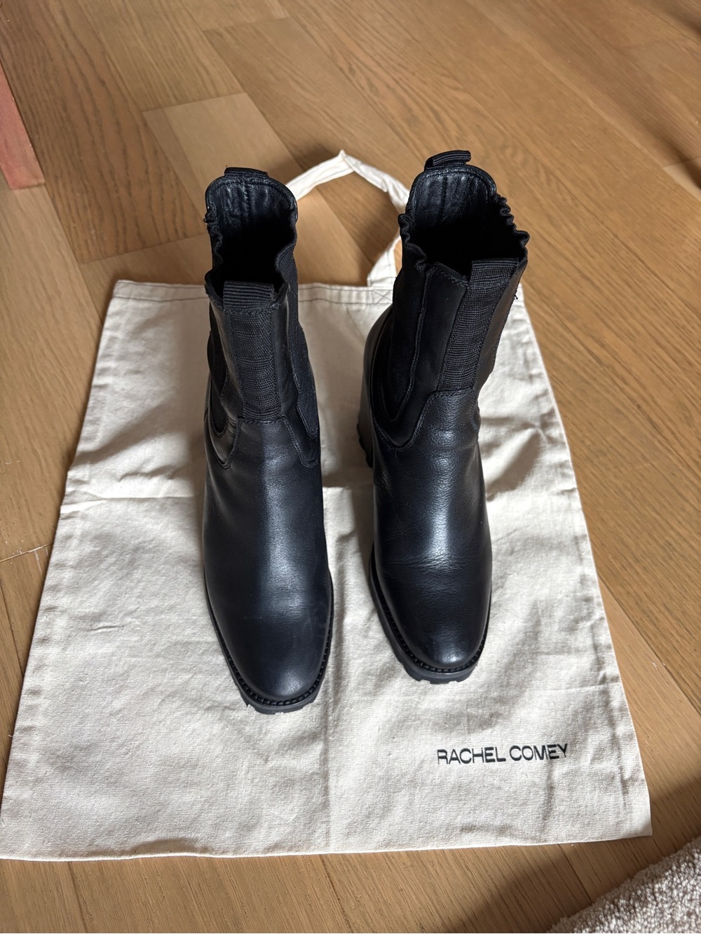 Rachel Comey Black Leather Pull-On Chelsea Booties